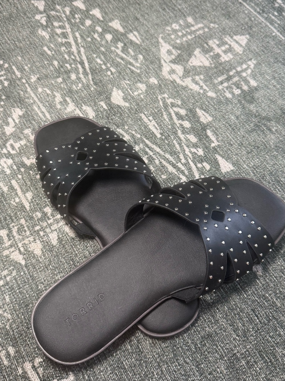 torrid Black Studded Cross-Strap Slide Sandals